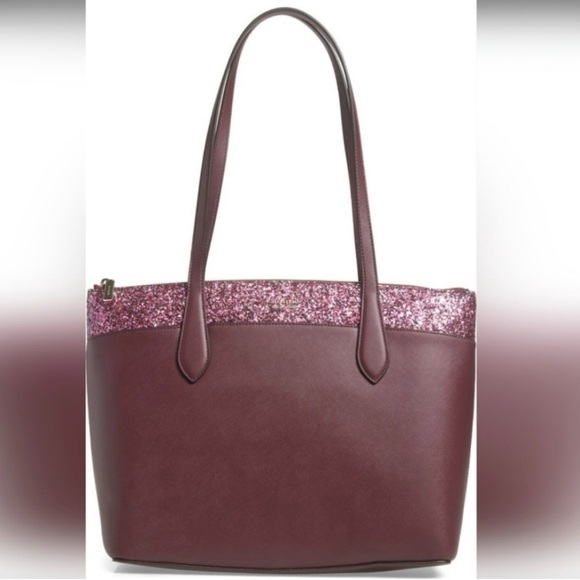NWT Kate Spade Flash Glitter Tote in Cherrywood - Picture 2 of 6